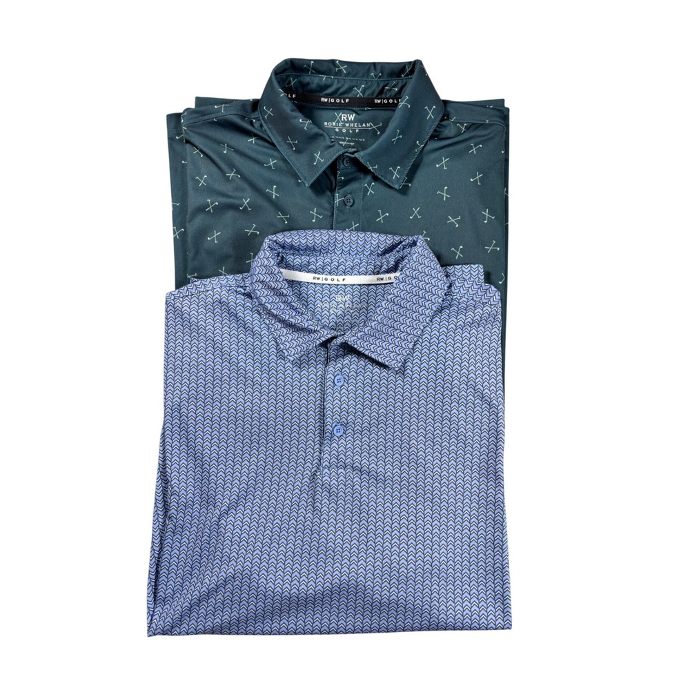 Lot of 2 Mens Rorie Whelan Golf Polo Shirts XL Blue Chevron Teal Golf Club